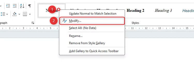 modify-style خطوات إعداد خطاب تقديمي احترافي في Microsoft Word