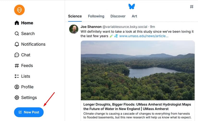 new-post-option-in-bluesky دليل المبتدئين لاستخدام Bluesky خطوة بخطوة