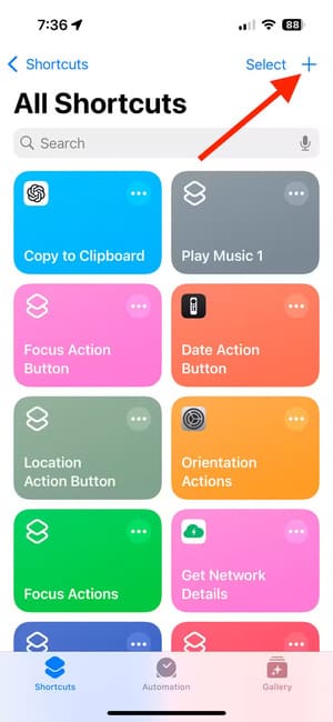 new-shortcut-button-in-the-shortcuts-app-on-iphone-1 تخصيص أزرار iPhone حسب اتجاه الجهاز خطوة بخطوة