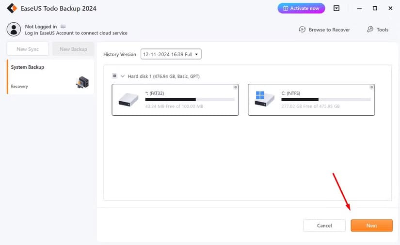 next-option-in-the-easeus-todo-tool طرق فعّالة لنسخ نظام Windows احتياطيًا على وحدة تخزين خارجية بأمان