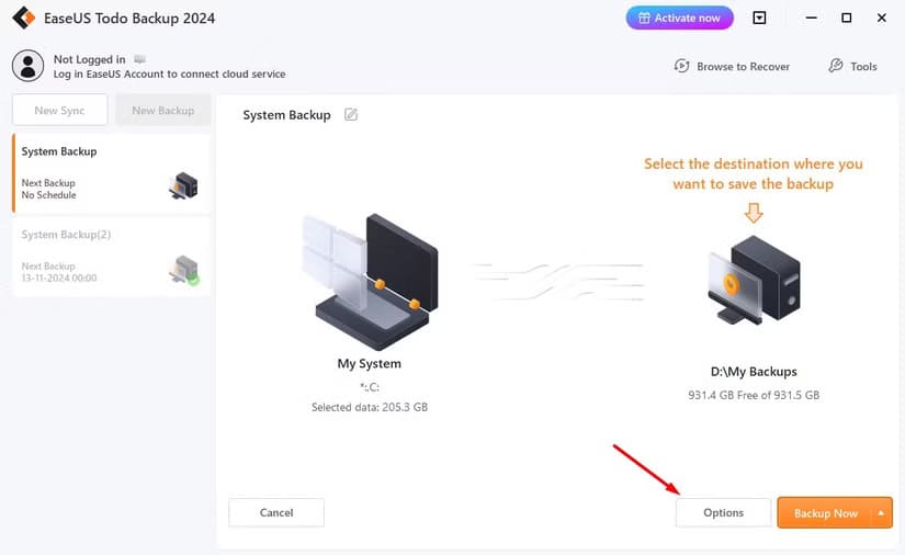 options-button-in-the-easeus-todo-tool طرق فعّالة لنسخ نظام Windows احتياطيًا على وحدة تخزين خارجية بأمان