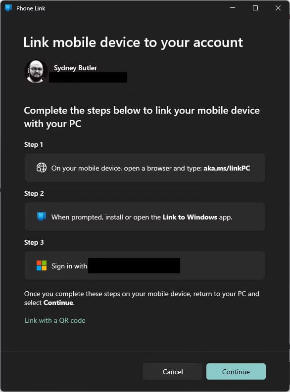 pc-link-alternative-sign-in-options طريقة عكس شاشة هاتف Android على الكمبيوتر باستخدام Windows بكل سهولة