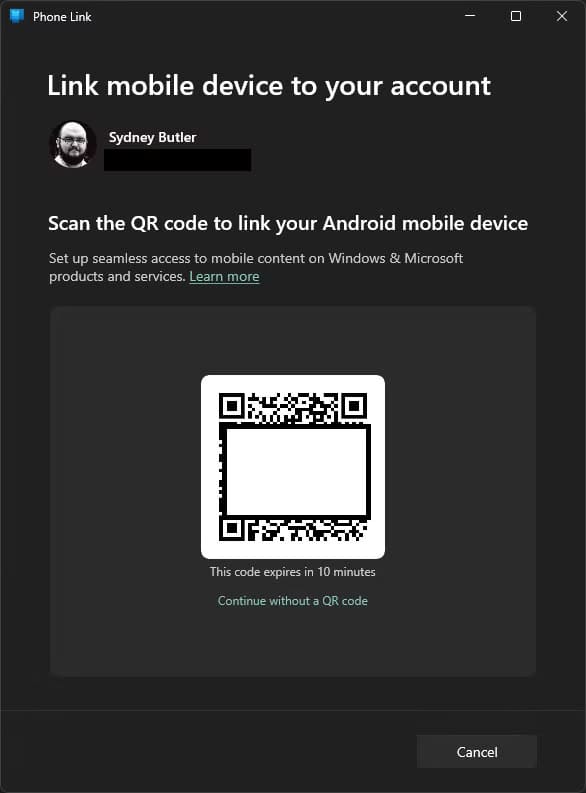 phone-link-qr-code-startup-screen طريقة عكس شاشة هاتف Android على الكمبيوتر باستخدام Windows بكل سهولة
