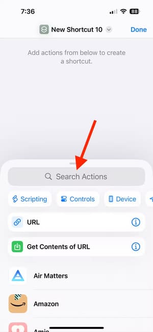 search-actions-box-in-the-shortcuts-app-on-iphone-1 تخصيص أزرار iPhone حسب اتجاه الجهاز خطوة بخطوة