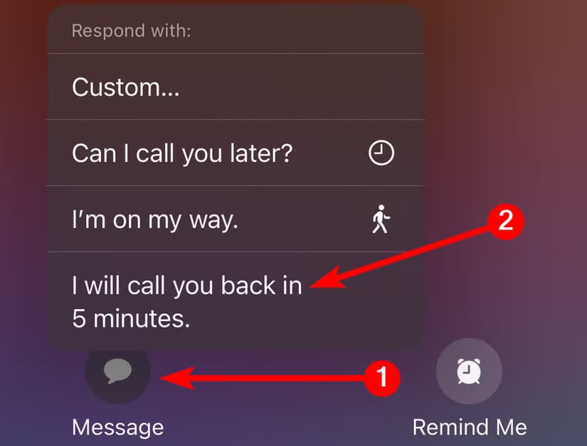 select-respond-with-text-message-iphone كيفية تخصيص رسائل الرد التلقائي على المكالمات في iPhone