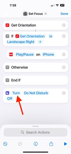 select-turn-in-the-shortcuts-app-on-iphone تخصيص أزرار iPhone حسب اتجاه الجهاز خطوة بخطوة