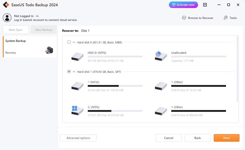 selecting-restore-location-in-the-easeus-todo-tool طرق فعّالة لنسخ نظام Windows احتياطيًا على وحدة تخزين خارجية بأمان