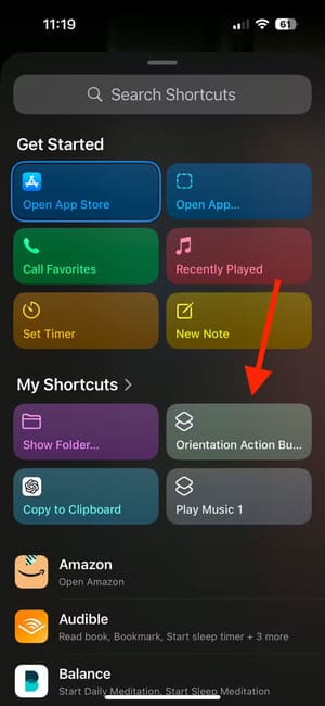 selecting-shortcut-for-action-button-on-iphone تخصيص أزرار iPhone حسب اتجاه الجهاز خطوة بخطوة
