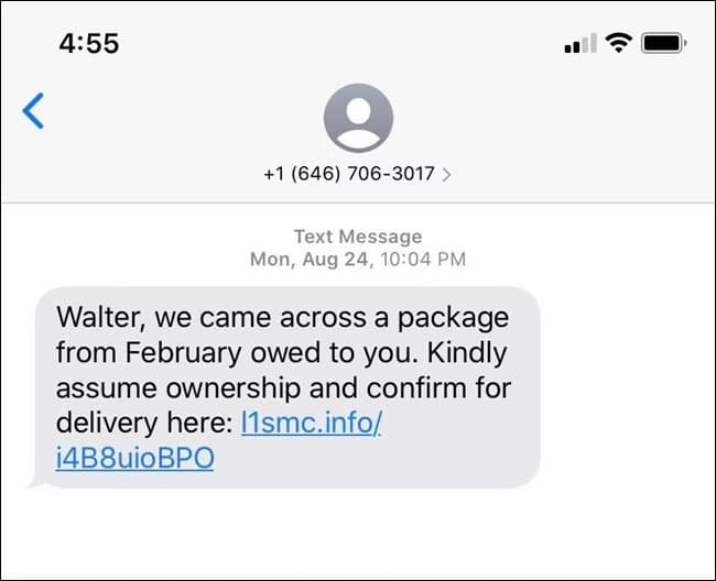 text-message-package-scam-with-recipient-name طرق مضمونة للتأكد من صحة عروض البريد الإلكتروني للجمعة السوداء