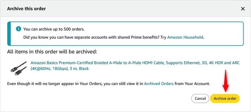 the-archive-order-confirmation-on-amazon كيفية إزالة طلب من سجل Amazon