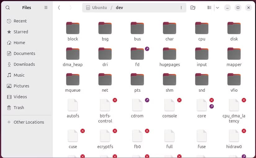 the-dev-directory-in-a-file-browser-on-ubuntu-linux فهم هيكل الدليل في لينكس: دليل مبسط للمبتدئين