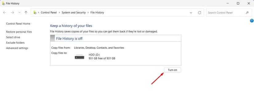 turn-on-option-in-the-control-panel طرق فعّالة لنسخ نظام Windows احتياطيًا على وحدة تخزين خارجية بأمان