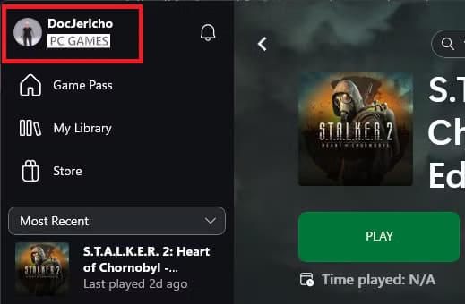 xbox-app-with-the-profile-name-highlighted كيفية تفعيل وضع عدم الاتصال في PC Game Pass على أجهزة Windows