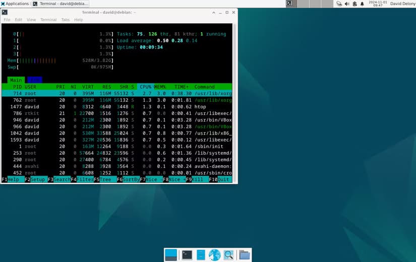 xfce-htop-desktop أفضل العادات للحفاظ على أداء Linux بأعلى كفاءة وأقل استخدام للموارد