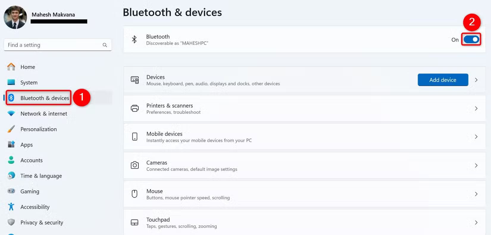 1-enable-bluetooth-windows-11 مشاركة الملفات عبر البلوتوث على Windows 11 بخطوات بسيطة وسهلة