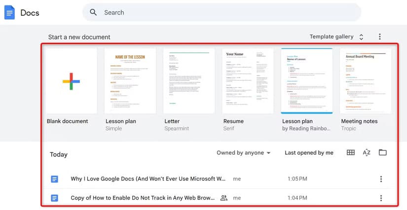 1-google-docs-main-interface مزايا تجعل Google Docs الخيار الأفضل مقارنة بـ Microsoft Word