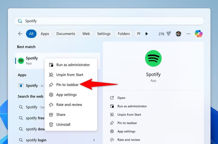 1-pin-app-to-taskbar أفضل الطرق لتسريع أداء جهاز الكمبيوتر على نظام ويندوز 11