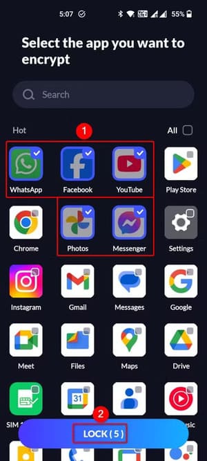 10-app-lock-choose-apps أسهل طرق قفل وإخفاء التطبيقات على هواتف Android