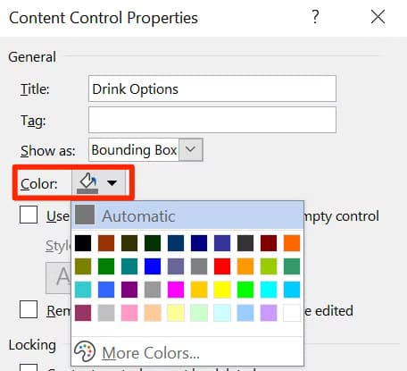 10-drop-down-color خطوات سهلة لإضافة قائمة منسدلة في مستند Word