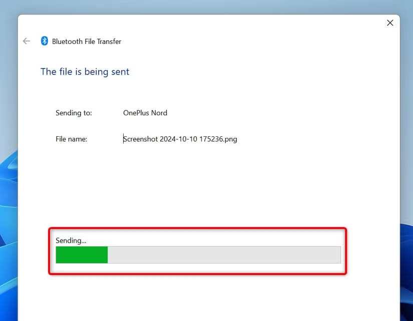 10-file-send-progress مشاركة الملفات عبر البلوتوث على Windows 11 بخطوات بسيطة وسهلة
