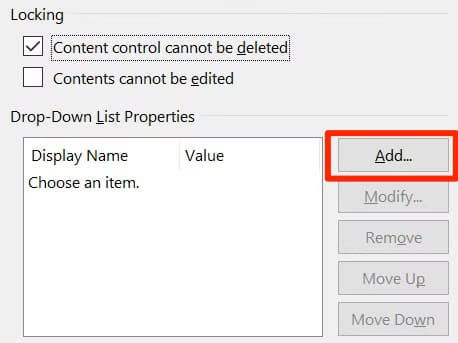 12-add-drop-down-item خطوات سهلة لإضافة قائمة منسدلة في مستند Word