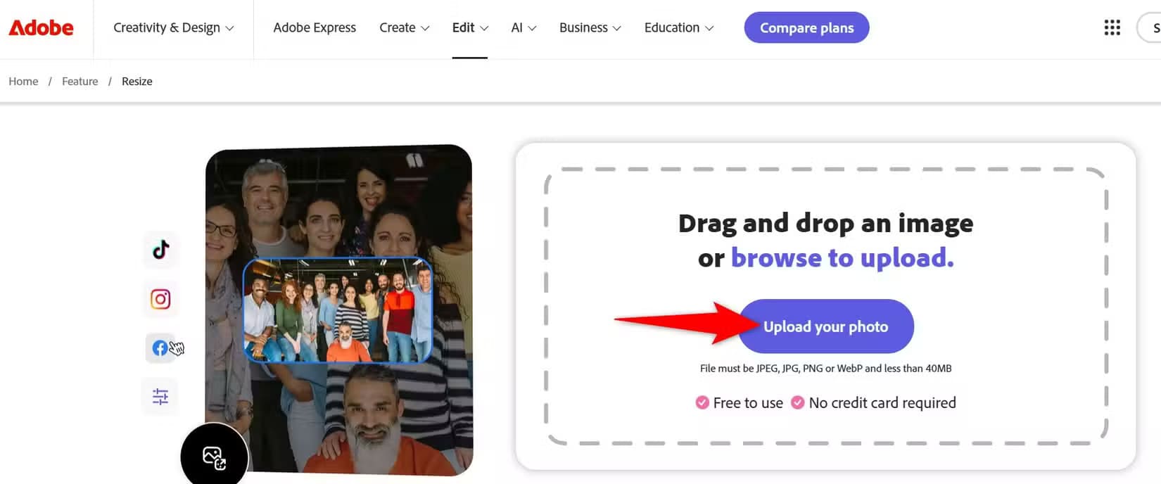 12-adobe-express-upload-photo طرق سهلة لتغيير حجم الصور على Windows 11