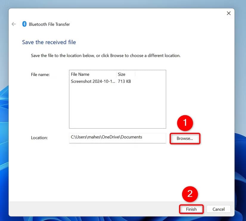 13-save-bluetooth-file مشاركة الملفات عبر البلوتوث على Windows 11 بخطوات بسيطة وسهلة