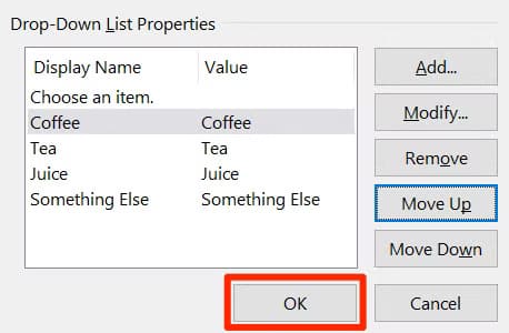 15-save-drop-down خطوات سهلة لإضافة قائمة منسدلة في مستند Word