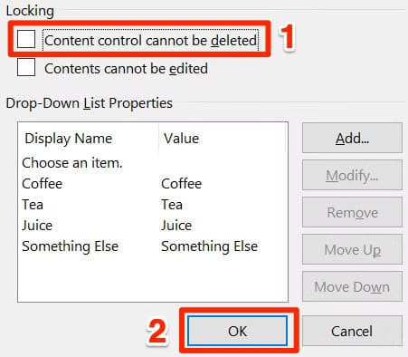 17-unlock-drop-down خطوات سهلة لإضافة قائمة منسدلة في مستند Word