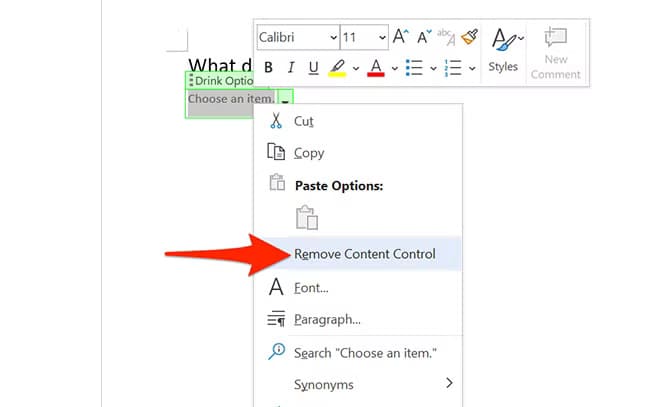 18-remove-drop-down خطوات سهلة لإضافة قائمة منسدلة في مستند Word