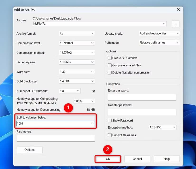 2-7-zip-split-file طريقة تقسيم الملفات الكبيرة بسهولة على Windows 11