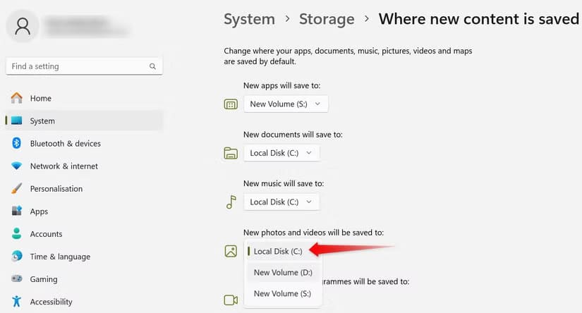 2-changing-the-location-where-new-photos-and-videos-will-be-installed-in-the-windows-settings-app أفضل النصائح لتنظيم ملفاتك بسهولة على جهاز الكمبيوتر بنظام Windows
