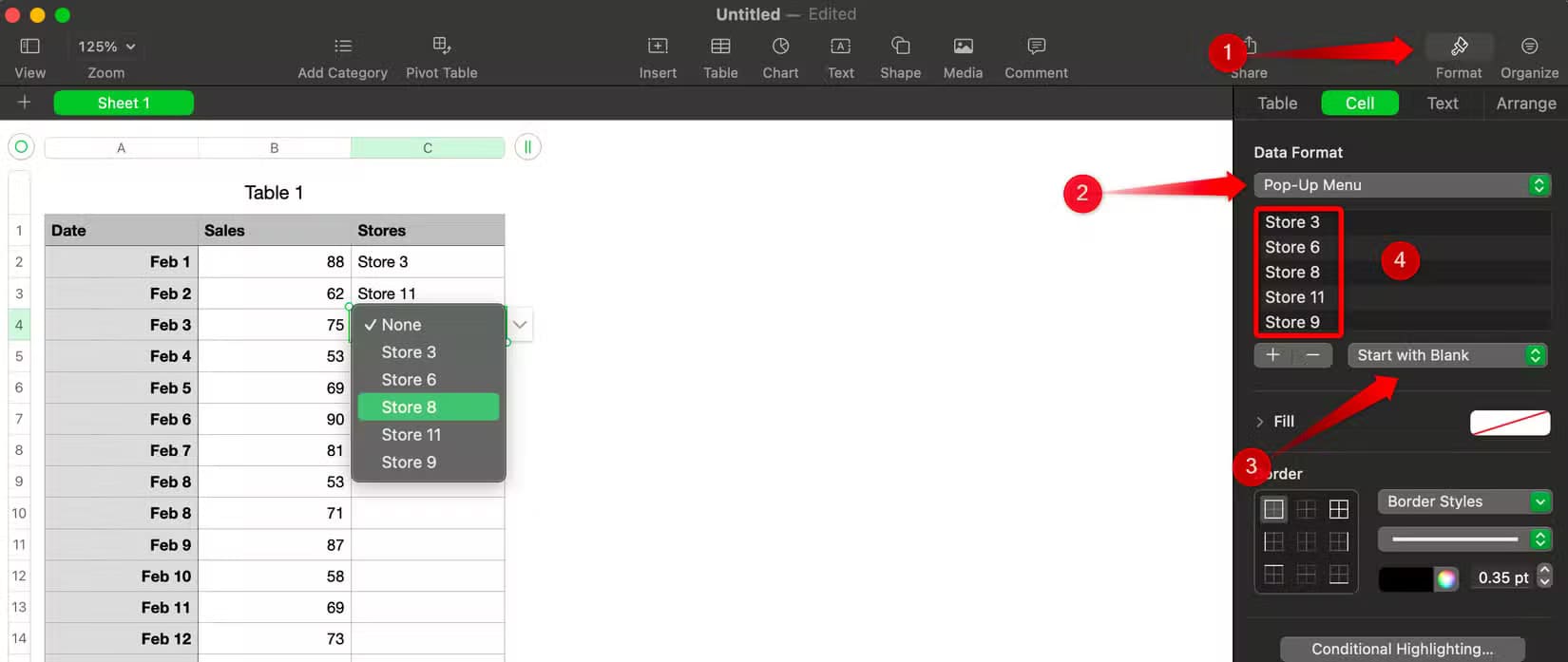 2-creating-a-dropdown-list-in-a-cell-in-apple-numbers-1 وظائف وميزات أساسية في Apple Numbers لتحسين إنتاجيتك