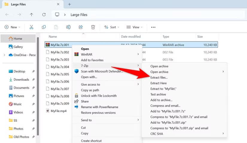 3-7-zip-recombine-files طريقة تقسيم الملفات الكبيرة بسهولة على Windows 11