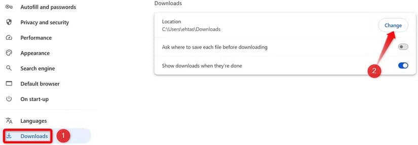 3-changing-the-default-download-location-in-chrome أفضل النصائح لتنظيم ملفاتك بسهولة على جهاز الكمبيوتر بنظام Windows