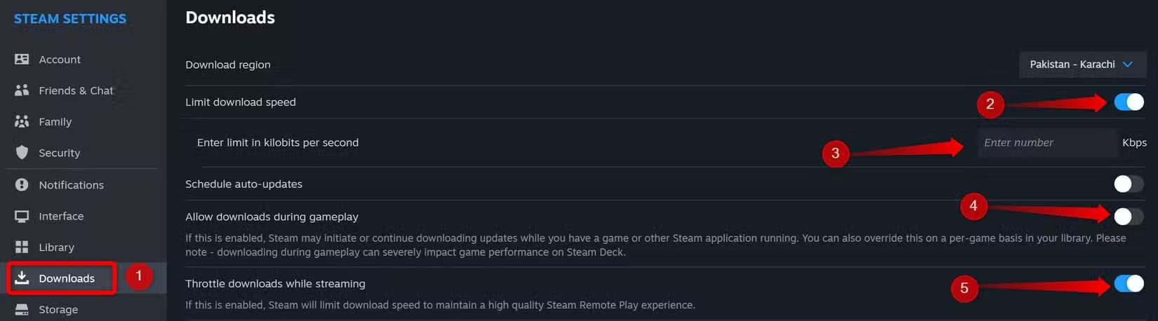 4-limiting-the-download-speed-in-steam-settings أفضل 12 نصيحة لتحسين تجربتك على Steam لكل لاعبي الكمبيوتر الشخصي