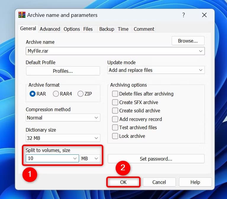 4-winrar-split-file طريقة تقسيم الملفات الكبيرة بسهولة على Windows 11