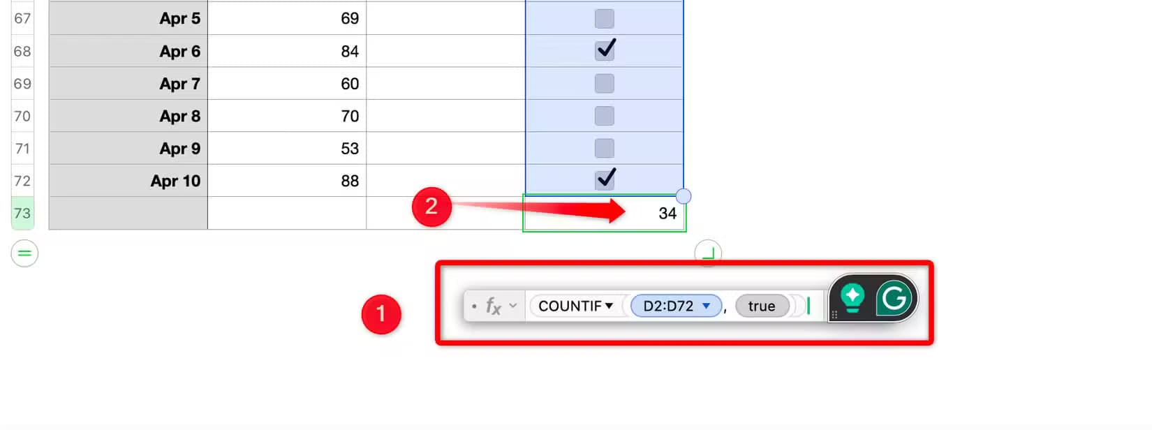 5-counting-checked-boxes-in-apple-numbers وظائف وميزات أساسية في Apple Numbers لتحسين إنتاجيتك