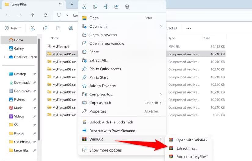 5-winrar-recombine-files طريقة تقسيم الملفات الكبيرة بسهولة على Windows 11