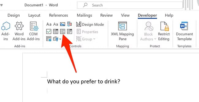 6-add-drop-down-list خطوات سهلة لإضافة قائمة منسدلة في مستند Word