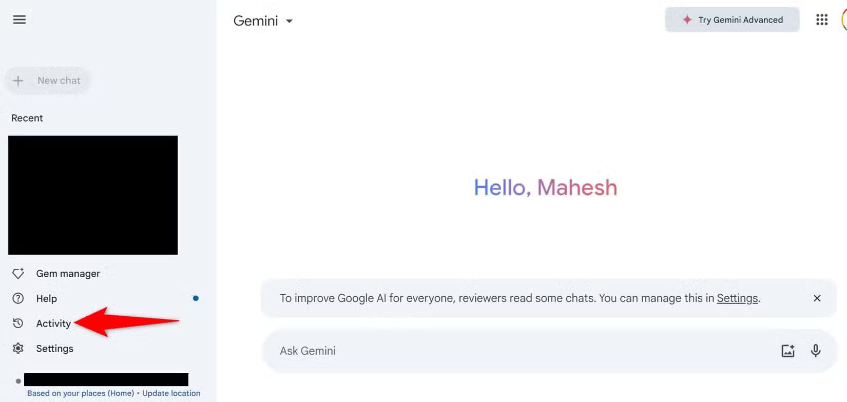 6-gemini-desktop-activity طريقة إلغاء الاشتراك في استخدام بياناتك لتدريب نماذج الذكاء الاصطناعي