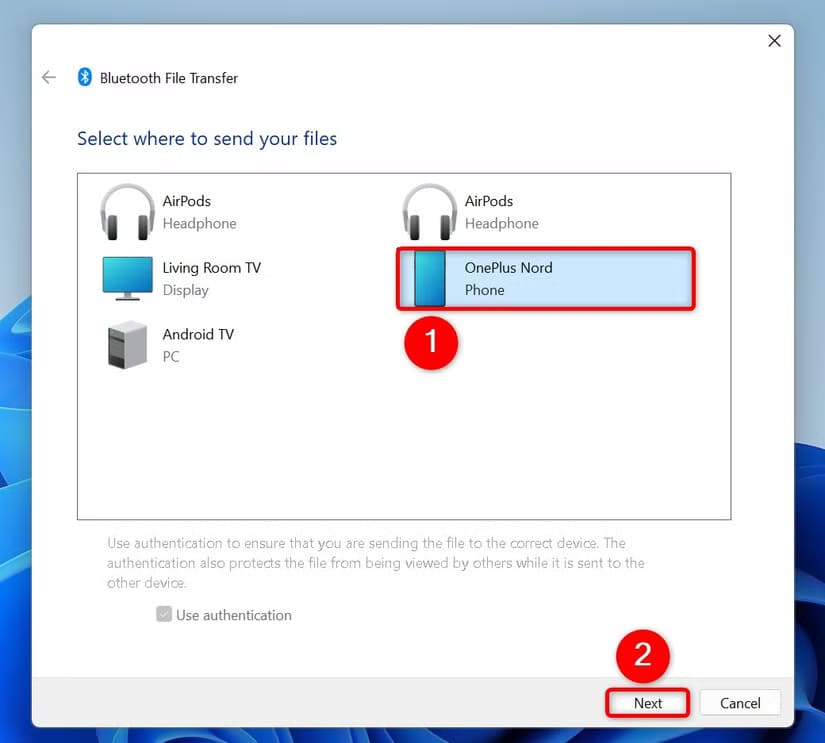 8-choose-destination-device مشاركة الملفات عبر البلوتوث على Windows 11 بخطوات بسيطة وسهلة