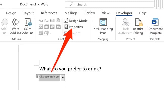 8-drop-down-properties خطوات سهلة لإضافة قائمة منسدلة في مستند Word
