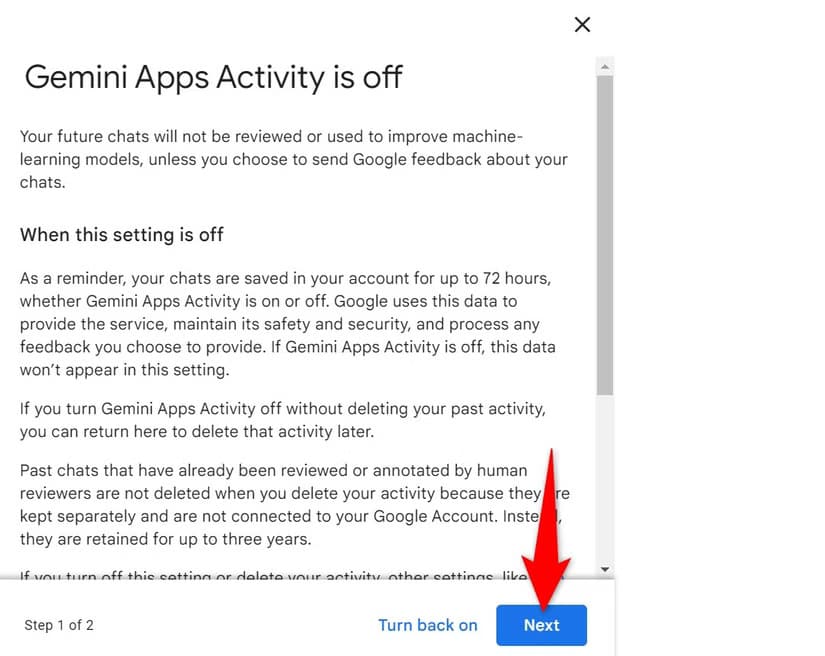 8-gemini-desktop-activity-prompt طريقة إلغاء الاشتراك في استخدام بياناتك لتدريب نماذج الذكاء الاصطناعي