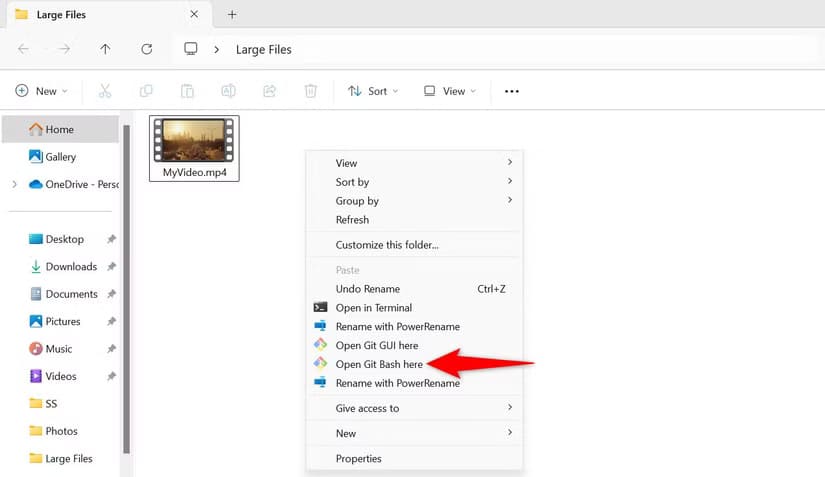 8-open-git-bash طريقة تقسيم الملفات الكبيرة بسهولة على Windows 11