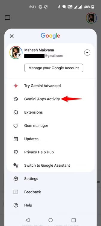 9-gemini-mobile-app-activity طريقة إلغاء الاشتراك في استخدام بياناتك لتدريب نماذج الذكاء الاصطناعي