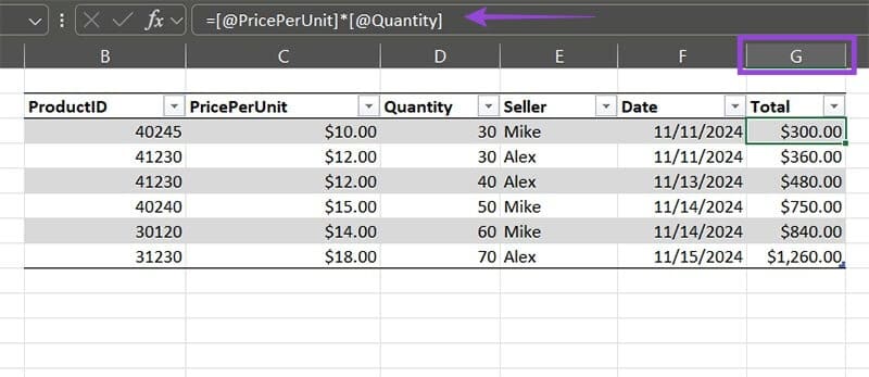 Calculating-Inside-Tables-2 كيفية استخدام المراجع المنظمة في Microsoft Excel لتحسين الكفاءة