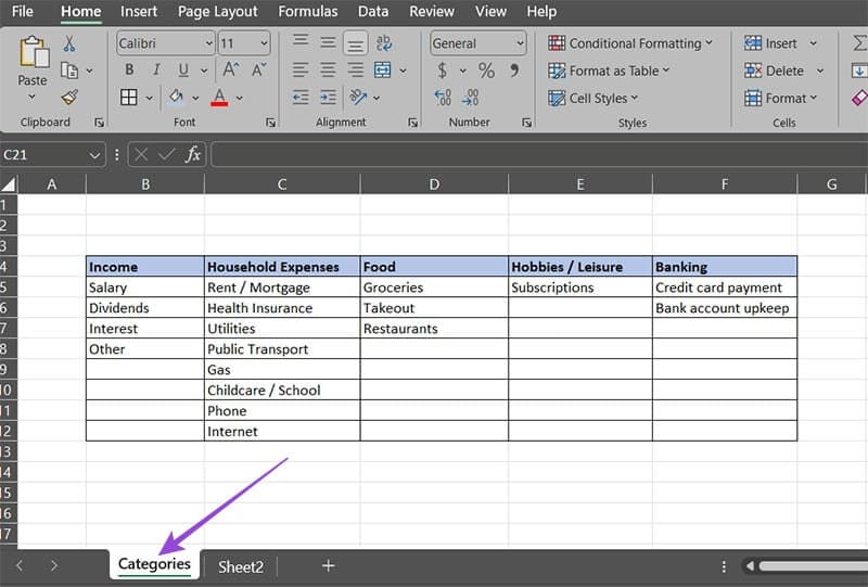 Create-a-Monthly-Budget-Tracker-in-Excel-Manually-1 خطوات بسيطة لإنشاء متتبع ميزانية شهرية باستخدام Excel