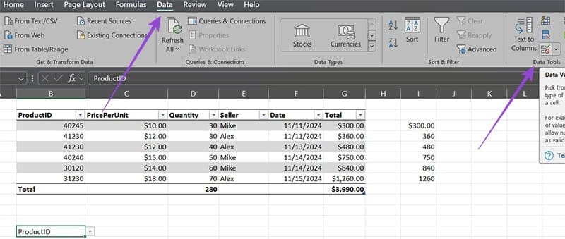Data-Validation-from-a-Table-via-INDIRECT-1 كيفية استخدام المراجع المنظمة في Microsoft Excel لتحسين الكفاءة