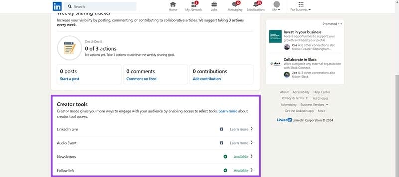 How-to-Access-Creator-Tools-on-LinkedIn-Post-Shuttering-3 لماذا لا يمكنك تنشيط وضع المنشئ على LinkedIn وما البدائل المتاحة لك
